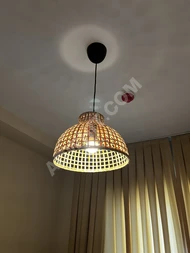 IKEA'dan sarkıt lamba, bambudan yapılmış + kablo seti + ampul
