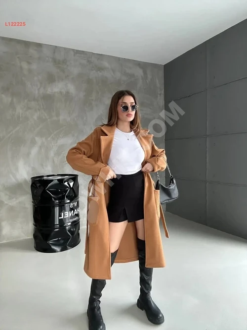 Markalı Bayan Kemerli Trençkot