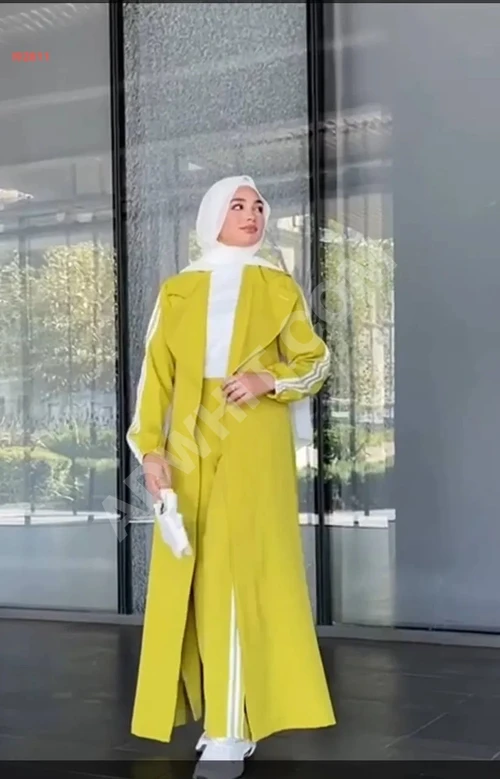 Uzun 3 lü çizgili tesettür takım