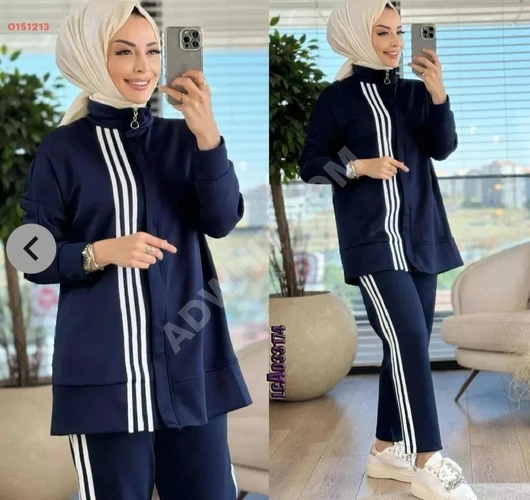 tesettürlü Kadınlar için Çizgili Pantolon ve Ceket Takımı