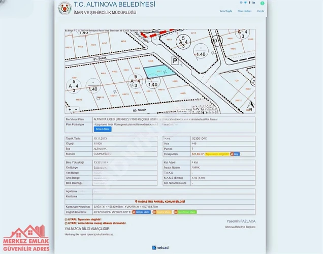 YALOVA ALTINOVADA KAT KARŞILIĞI İMARLI ARSA