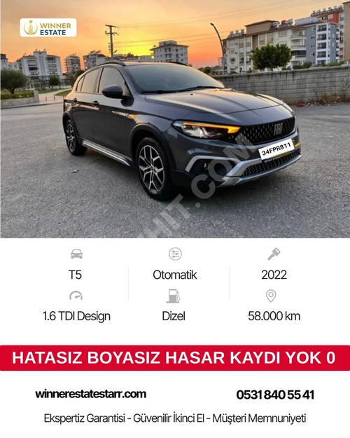 Fiat Ege Cross 2022 sahibinden, kazasız veya hasarsız.