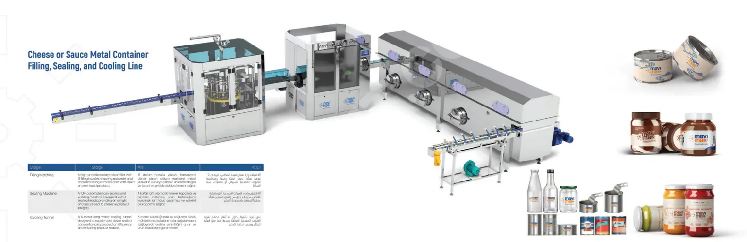 Metal kutuların dolum, paketleme ve soğutma hattı