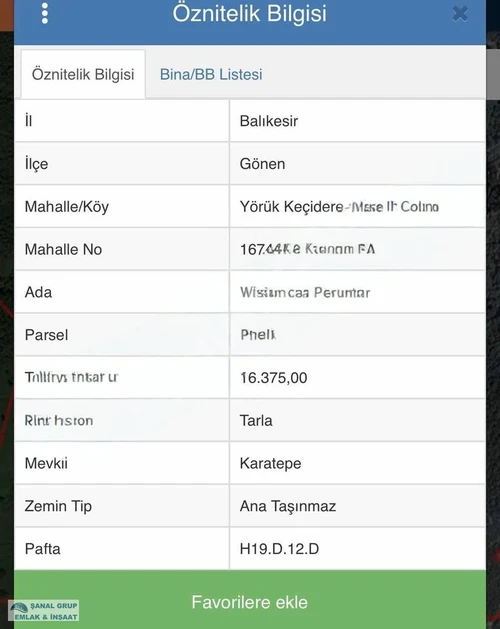 ŞANAL GRUPTAN BALIKESİR GÖNEN'de YATIRIMLIK 16.375 m2 ARSA
