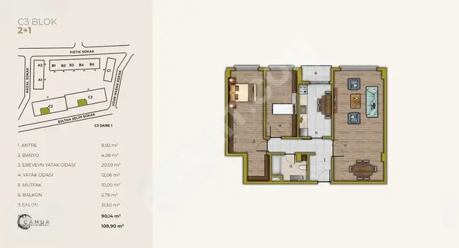 From Lida Marine Sales Office, for sale: 2+1 apartment overlooking Life Valley - C3-1