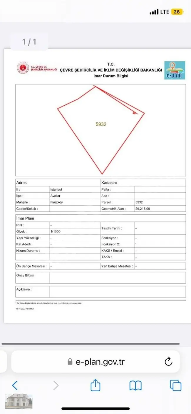 Land for sale with an area of 274 square meters in Avcilar Tahtakale