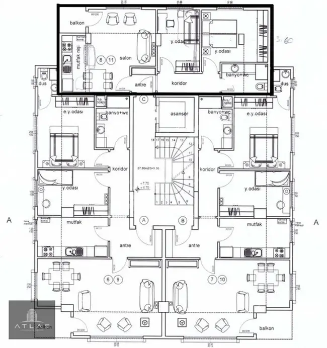 Opportunity: 2+1 apartment from Atlas, 88 square meters, third floor, with parking in Kartaltepe