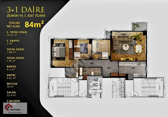 New 3+1 apartment with an area of 115 square meters for sale in ERENKÖY ▃ by YILDIZ REAL ESTATE ▃