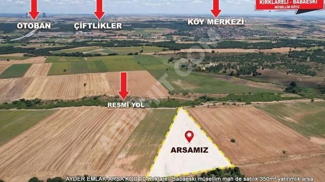 For sale, an investment land with an area of 350 square meters in Kırklareli Babaeski, Müselim neighborhood