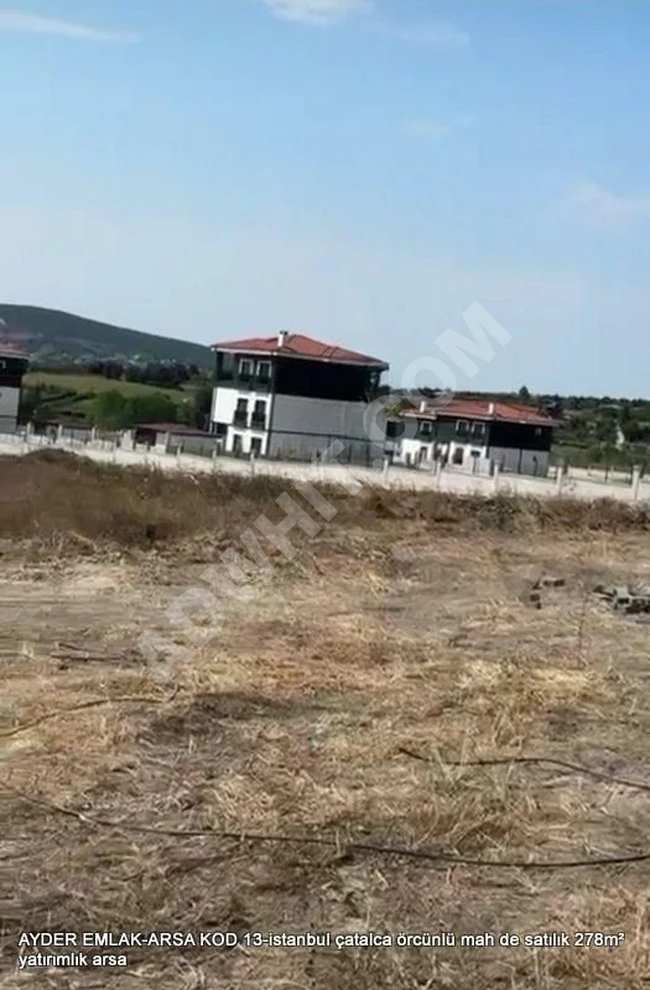 A plot of investment land for sale with an area of 278 square meters in Istanbul, Catalca, Orgunlu neighborhood