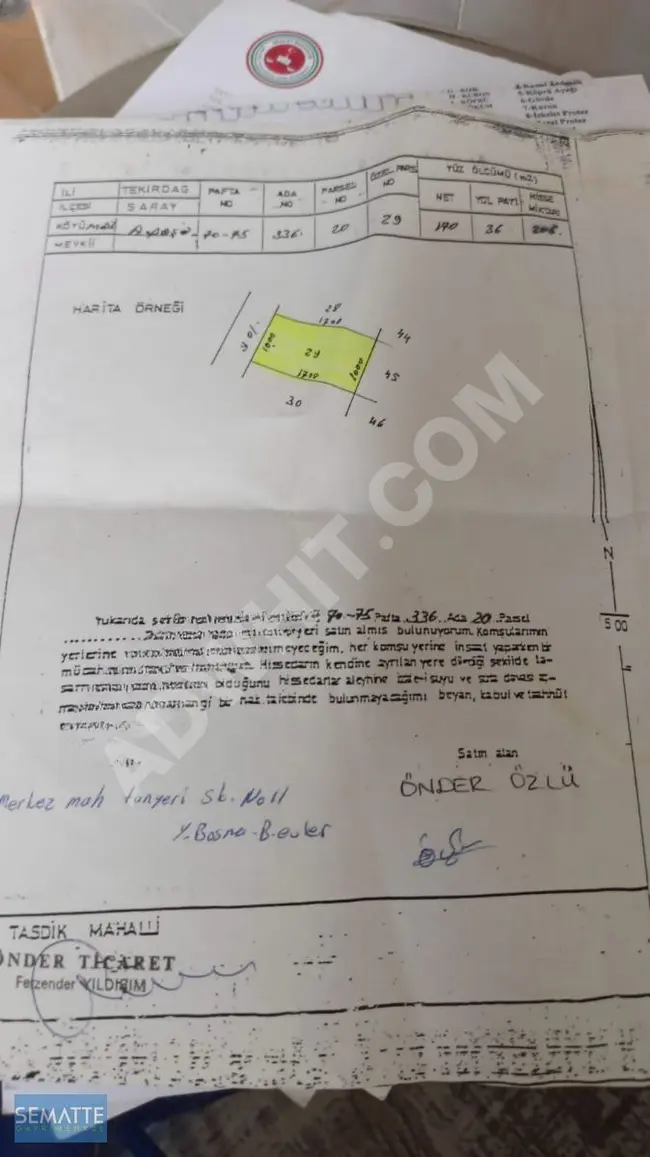 Land for sale in Saray, Tekirdağ with an area of 230 square meters, divided