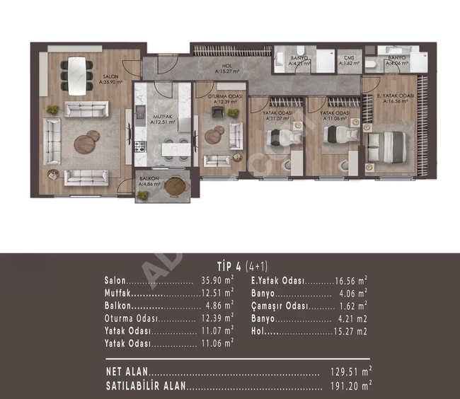 Luxury apartment 3+1 in GÜNEŞLI