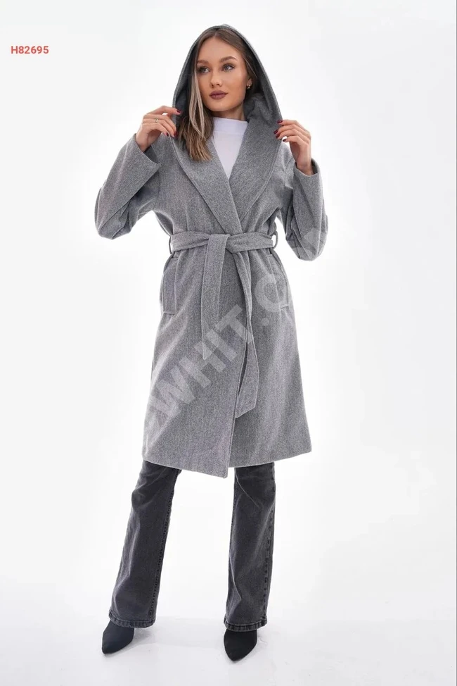 Cashmere trench coat with belt and hat