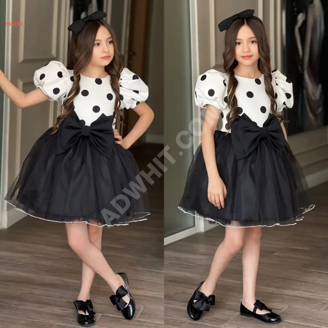 Girls Polka Dot Fluffy Dress with Bow