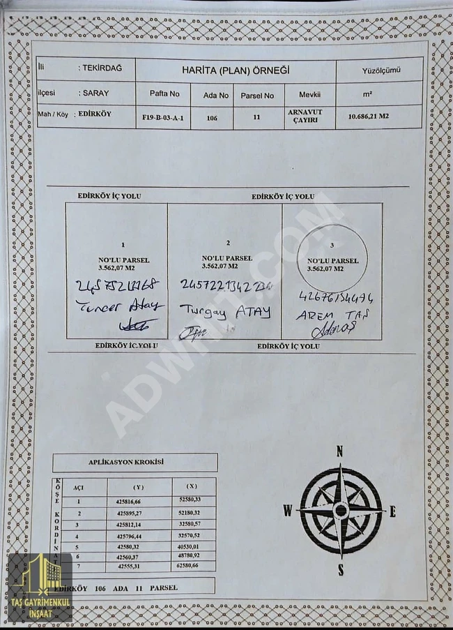 A plot of land with an area of 3540 square meters in a high location in the village of EDİRKÖY, SARAY district