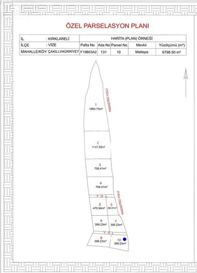 Agricultural land for sale with an area of 399 m² in KIRKLARELİ VİZE ÇAKILLI