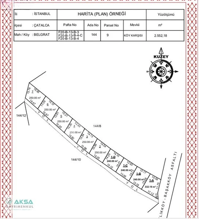 İSTANBUL ÇATALCA BELGRAT SATILIK 240 m2 ARSA TARLA