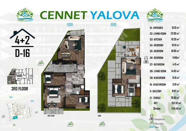 Cennet Yalova'da geniş teraslı lüks dubleks daire, Yalova