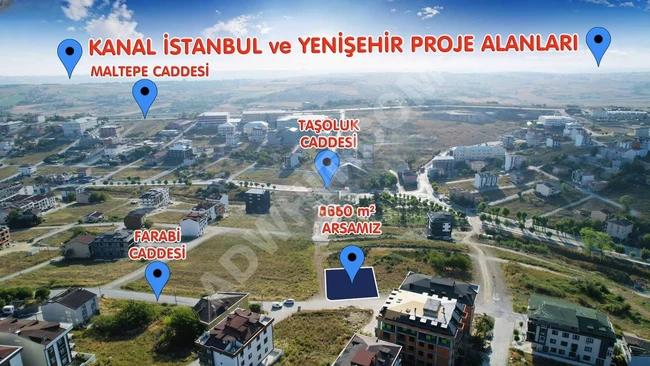 A plot of land with an area of 360 square meters, with a frontage on two streets, located at a corner, and features a difference in elevation in ARNAVUTKÖY TAŞOLUK