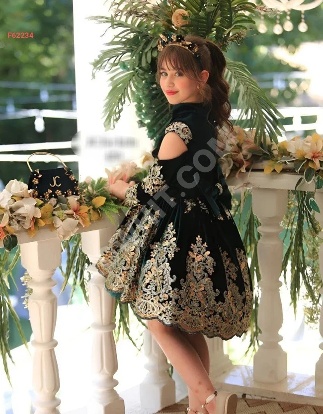 Luxurious velvet embroidered girls' dress