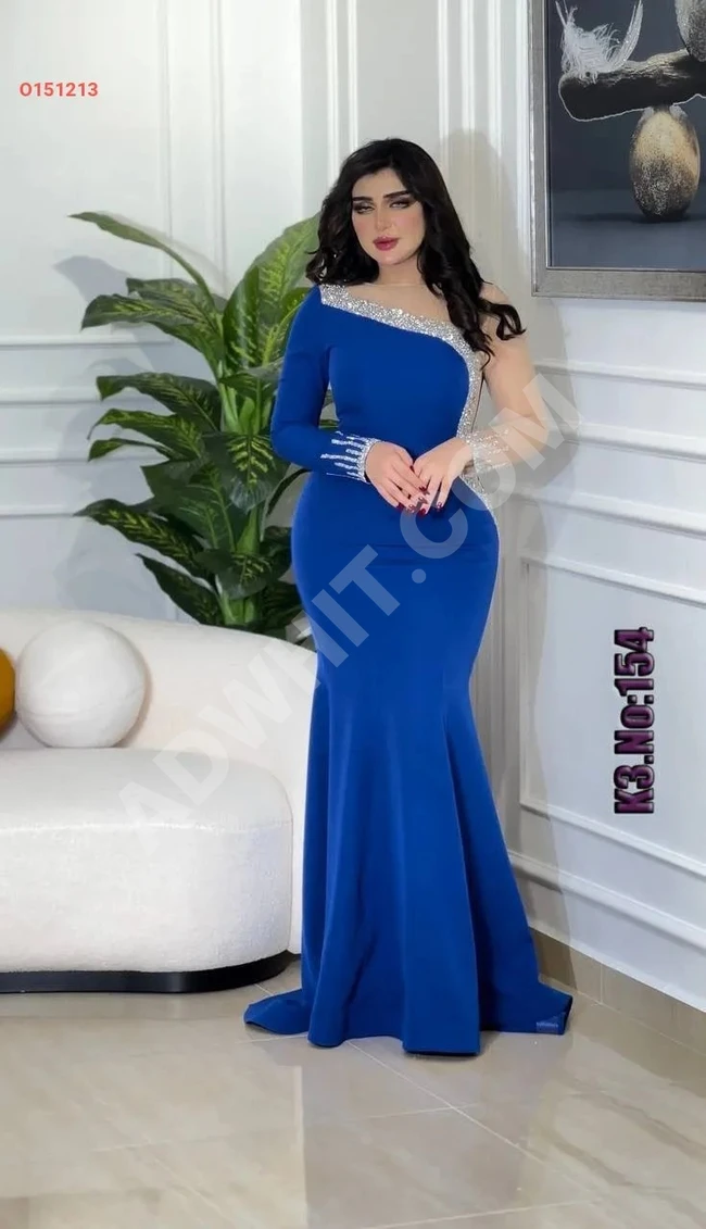 Long double evening dress with diamonds