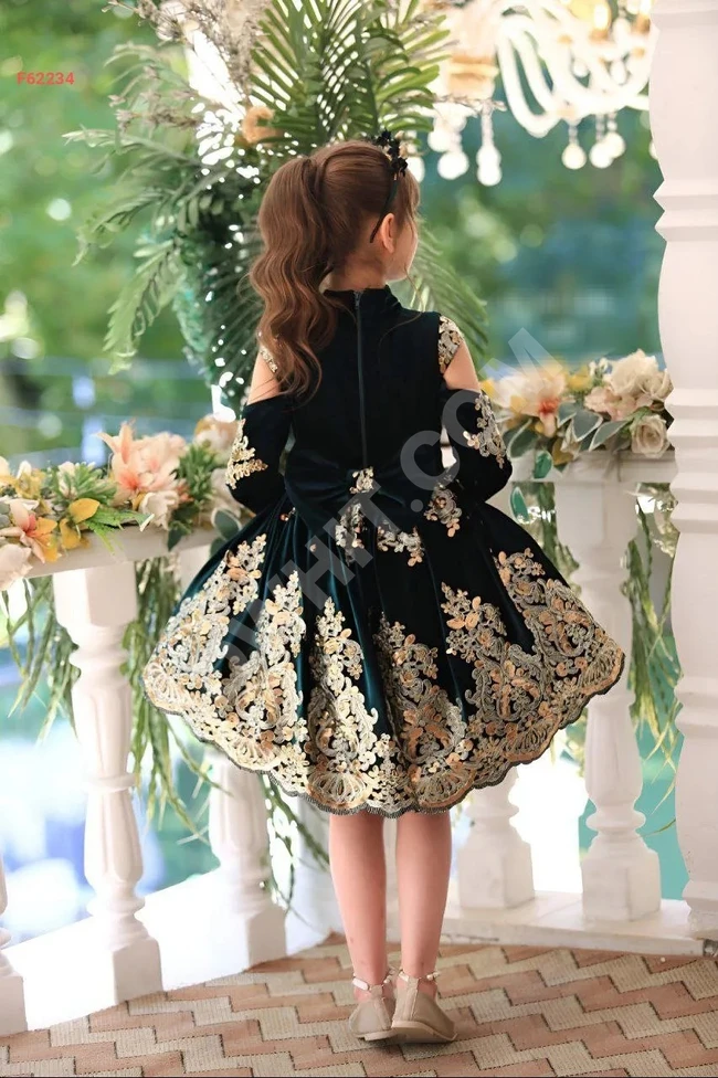 Luxurious velvet embroidered girls' dress