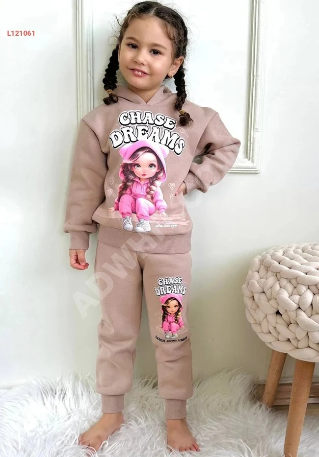 Uzun Kollu kaşonlu Kız Çocuk Pijama Takımı