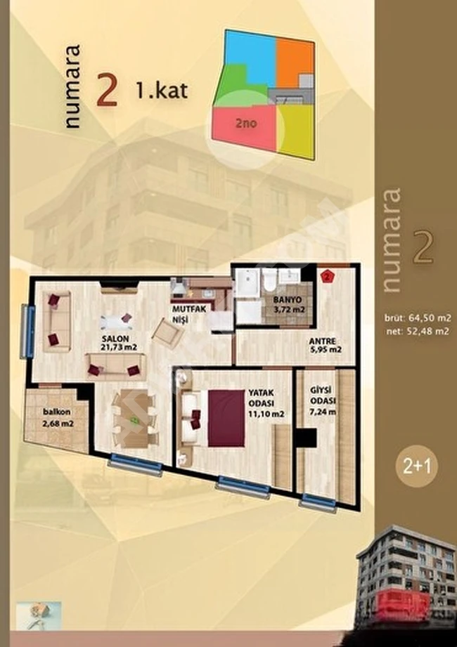 Project options for apartments 1+1, 2+1, 3+1 on each floor and each direction in DARPHANE from TİAMO