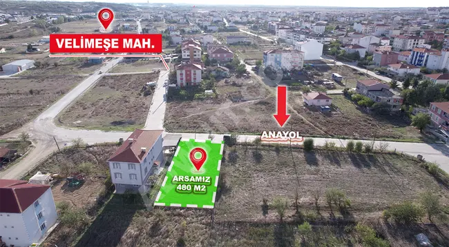 A plot of land measuring 480 m² with a building plan, corner plot in the ERGENE - VELİMEŞE neighborhood