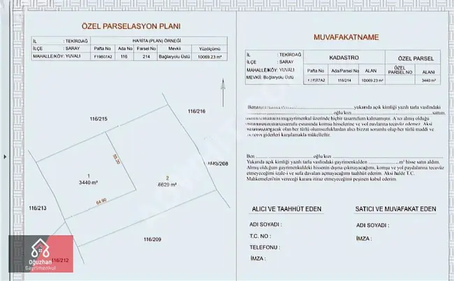 قطعة أرض 3440 م² حصة بحالة موافق عليها  في TEKİRDAĞ SARAY YUVALI