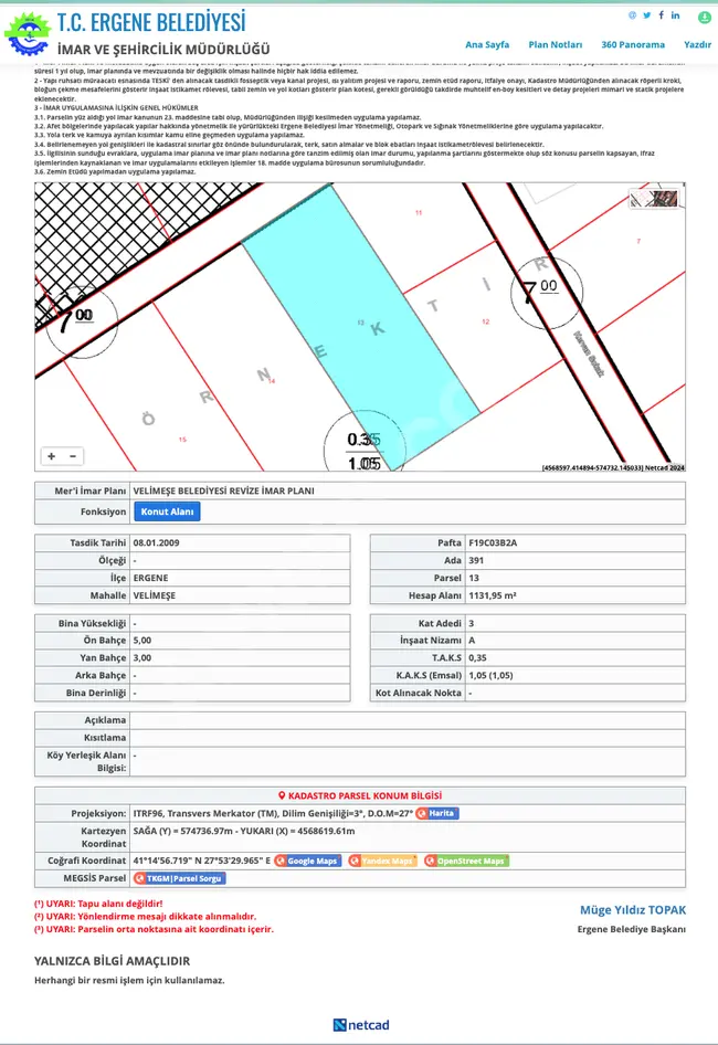 TEKİRDAĞ ERGENE VELİMEŞE MAH. 1.132 M2 İMARLI İFRAZLI ARSA