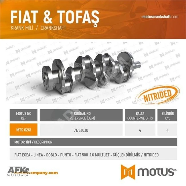 The crankshaft (MOTUS KRANK) FIAT EGEA LINEA DOBLO PUNTO FIAT500 1.6 MULTIJET