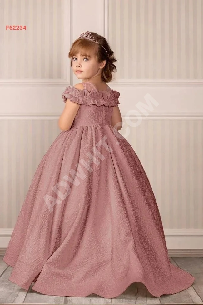 Girls' brocade puff dress with hand accessory