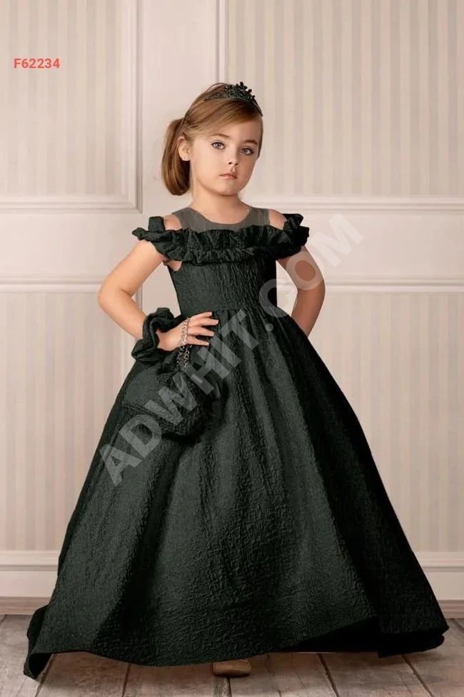 Girls' brocade puff dress with hand accessory