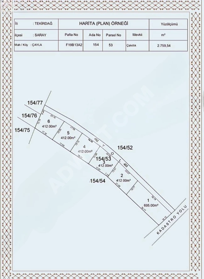 Tekirdağ Saray Çayla Mah. 412 ve 695 m² parseller