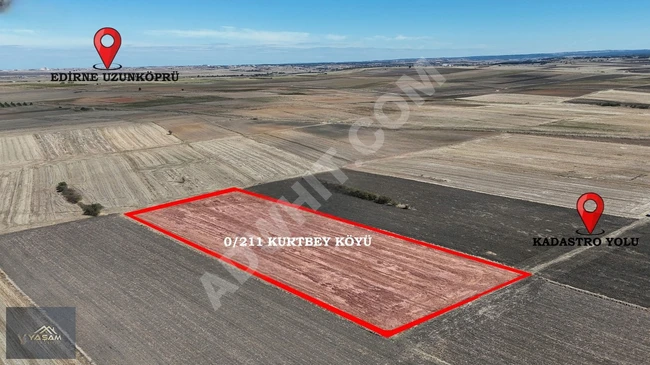 Land for urgent sale with an area of 9750 square meters on the main street in the area of EDİRNE UZUNKÖPRÜ KURTBEY