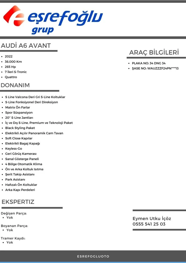 2022 - Audi - A6 AVANT 45 TFSI QUATTRO S-LINE - Odometer 36000 km - from EŞREFOĞLU