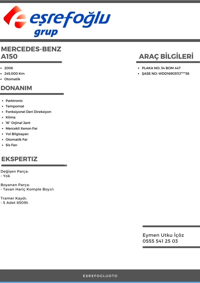 2006 - Mercedes - Benz A150 - بعداد 245000 كم - بدون مصاريف و بدون عيوب - من EŞREFOĞLU