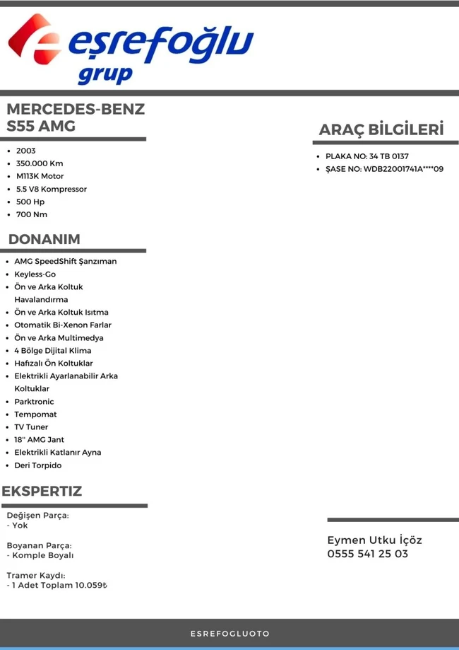 سيارةMercedes - Benz S55 AMG موديل 2003  بحالة ممتازة من EŞREFOĞLU