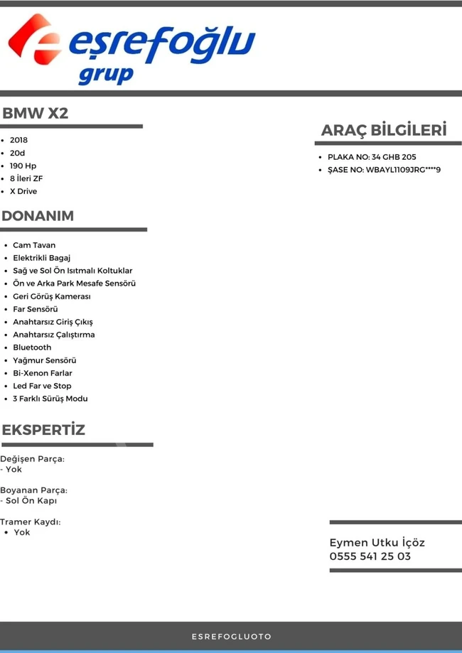 EŞREFOĞLU 2018 X2 20d xDrive M Sport X 135.000 KM, MASRAFSIZ