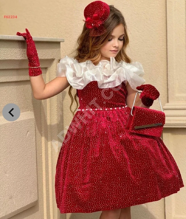 Girls' velvet and organza dress with a hat and gloves