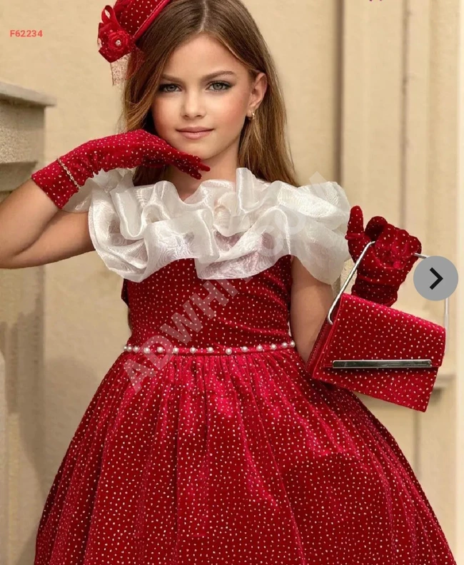 Girls' velvet and organza dress with a hat and gloves