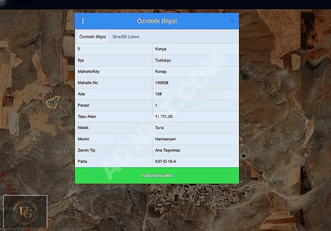 أرض مناسبة في منطقة KORAŞİ، TUZLUKÇU ، KONYA بمساحة 11,751 متر مربع.