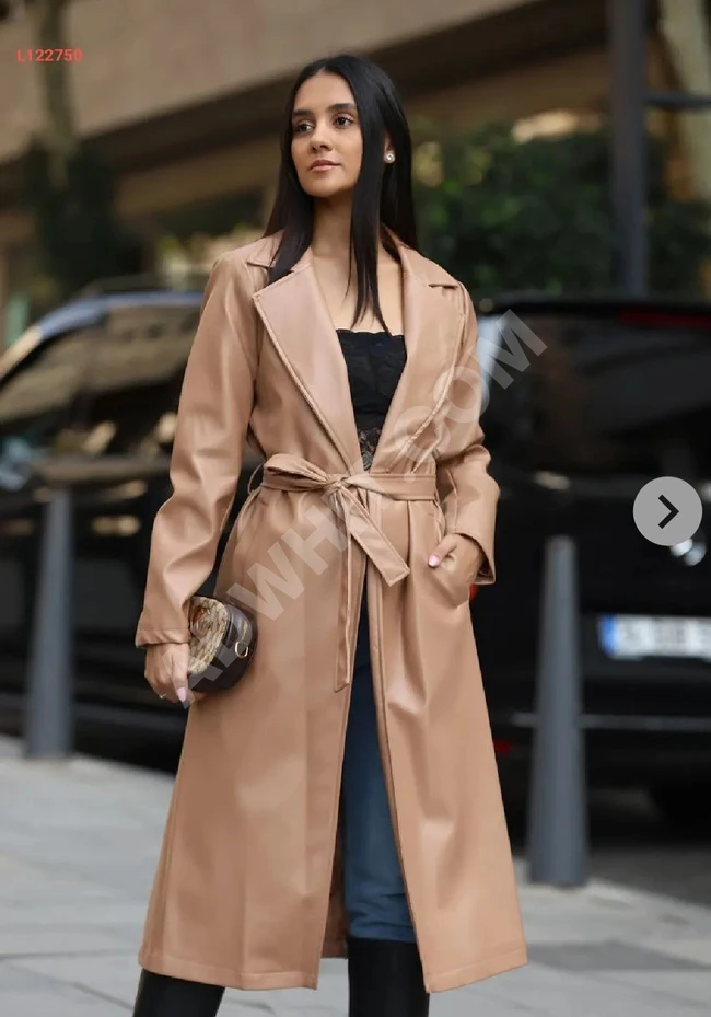 Leather trench coat with belt