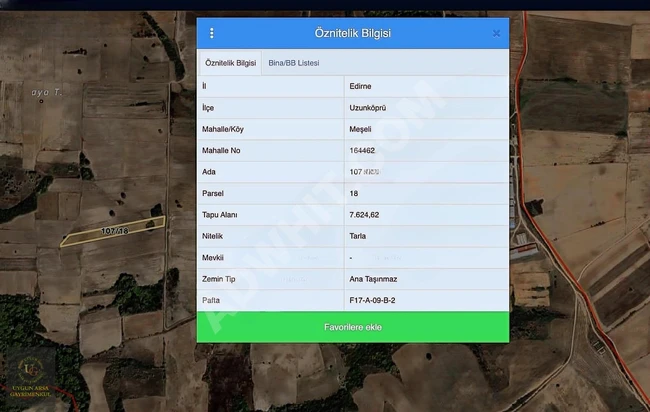 أرض مناسبة بمساحة 7.624 م² في EDİRNE UZUNKÖPRÜ MEŞELİ