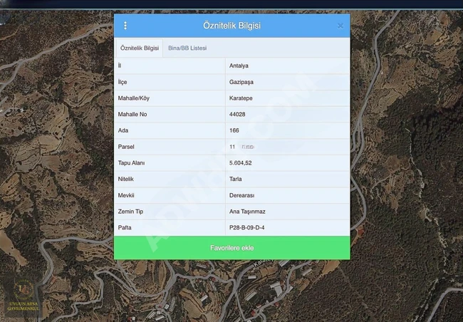 أرض مناسبة للبيع  بمساحة 5,604 م² في ANTALYA- GAZİPAŞA- KARATEPE