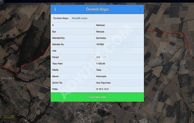 أرض مناسبة بمساحة 9,500 متر مربع في منطقة BALIKESİR MANYAS ŞEVKETİYE، تطل على الطريق الرئيسي
