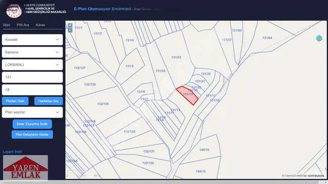 YAREN EMLAKTAN KANDIRA LOKMANLI'DA TEK TAPU 512 M2 YOLA YAKIN