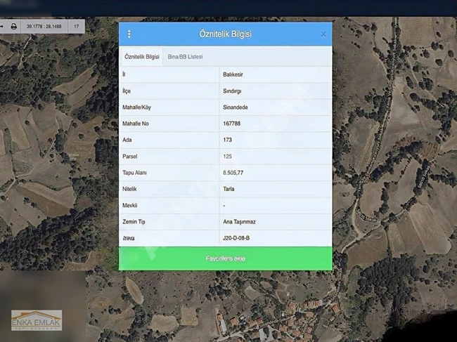BALIKESİR SINDIRGI SİNANDEDE'DE 8.505 M2 UYGUN ARSA