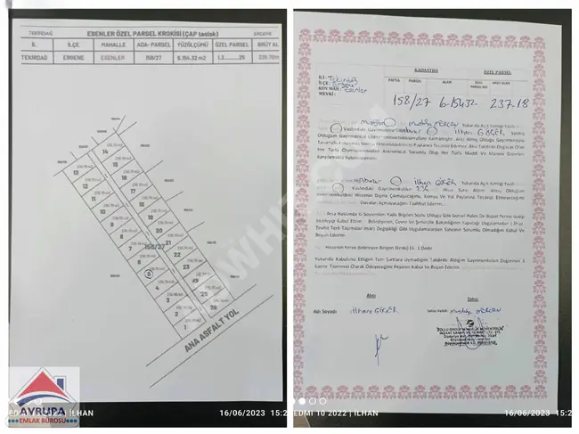 قطعة أرض بمساحة 237 متر مربع على طريق اسفلتي في منطقة ÇORLU ERGENE ESENLER